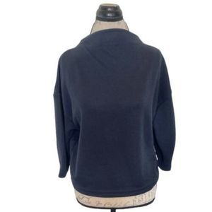 Chez toi Womens boat neck Sweater 3/4 Sleeve Crop Cozy knit Boxy Navy Blue Size